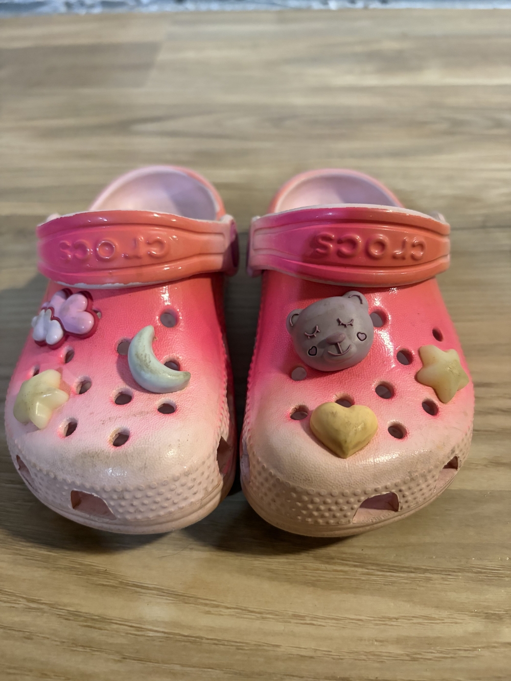 Crocs Kids Pink Gradient Clog Shoes with Fun Charms